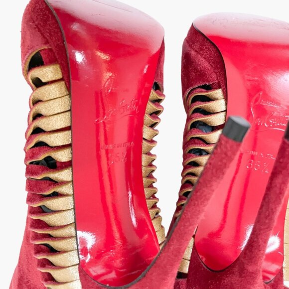 Christian Louboutin Miss Circus 120 Boot EU 35.5 US 5.5 Red High Heel Cutout - Picture 11 of 13